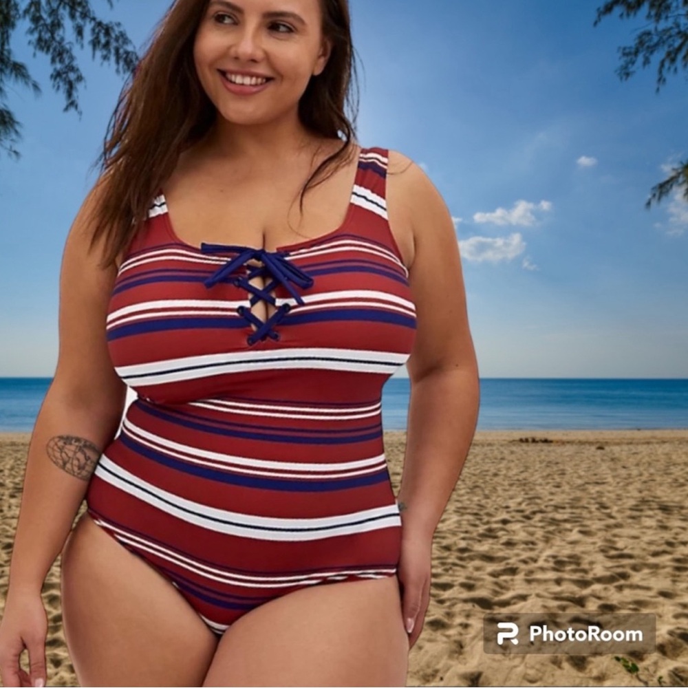 COPY - NWOT torrid striped lace up swimsuit